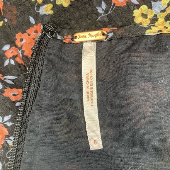 Free People Chiffon Baby Doll Dress Floral 3/4 Sleeve Size 0 Black and R… - Picture 11 of 14